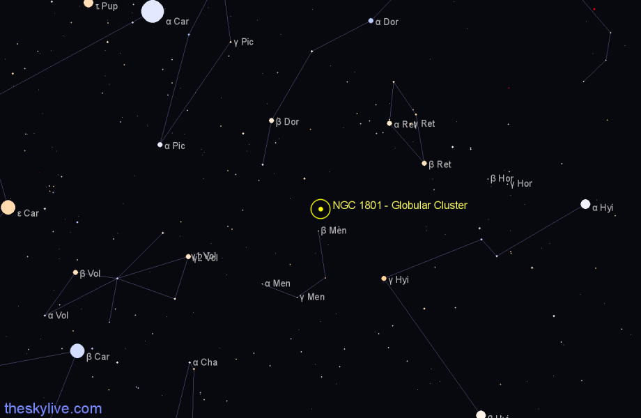 Finder chart NGC 1801 - Globular Cluster in Dorado star
