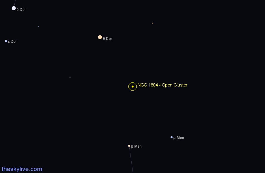 Finder chart NGC 1804 - Open Cluster in Dorado star