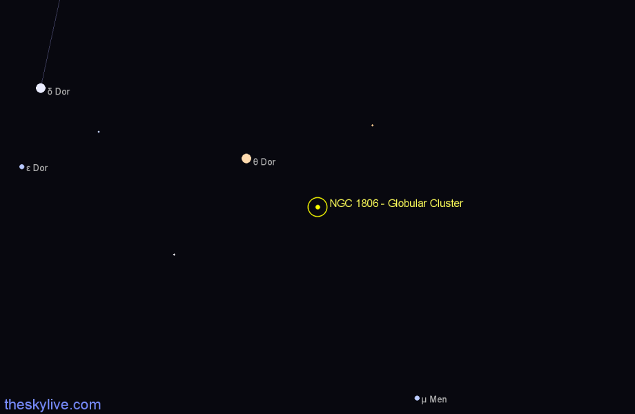 Finder chart NGC 1806 - Globular Cluster in Dorado star
