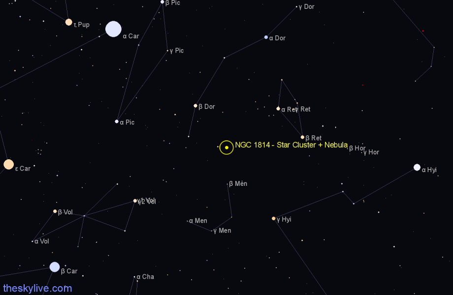 Finder chart NGC 1814 - Star Cluster + Nebula in Dorado star