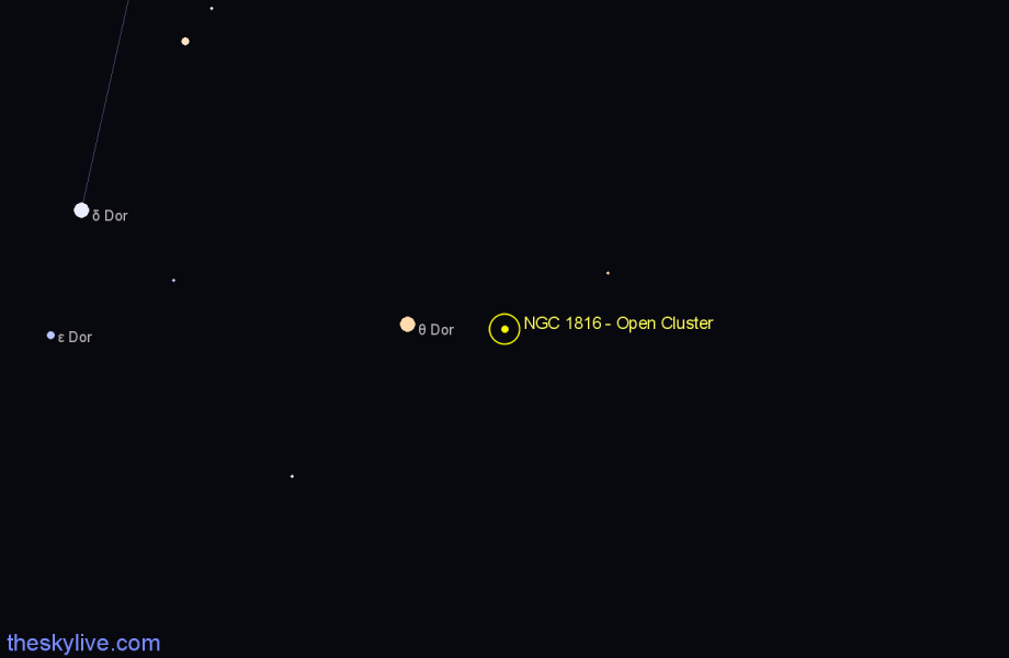 Finder chart NGC 1816 - Open Cluster in Dorado star