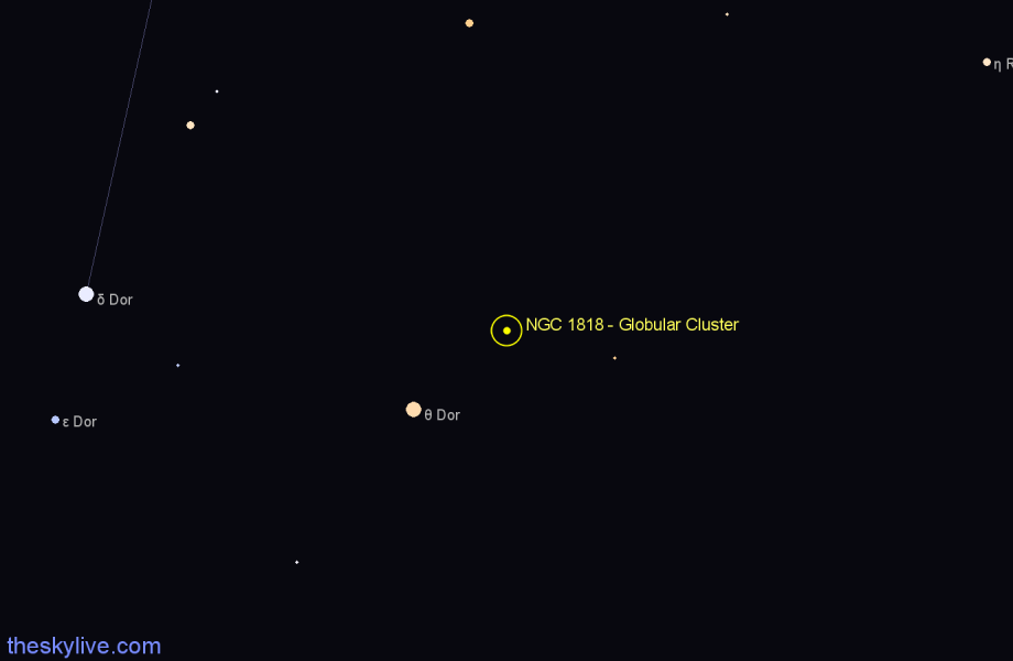Finder chart NGC 1818 - Globular Cluster in Dorado star