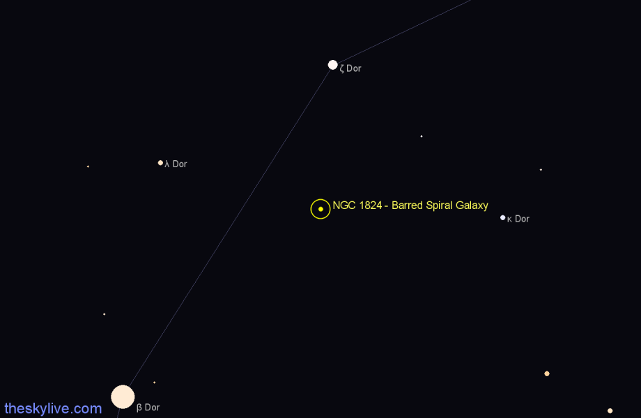 Finder chart NGC 1824 - Barred Spiral Galaxy in Dorado star