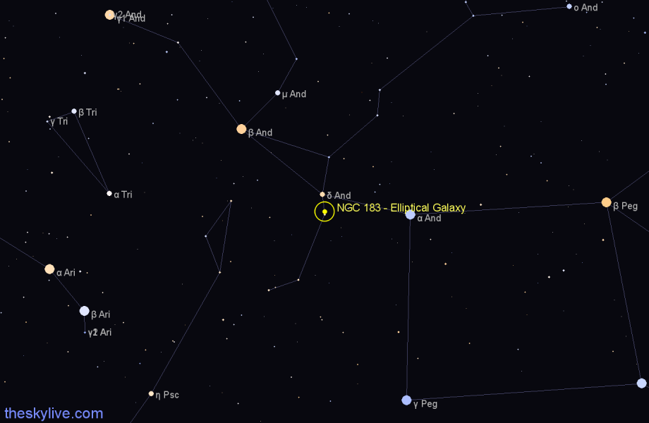 Finder chart NGC 183 - Elliptical Galaxy in Andromeda star