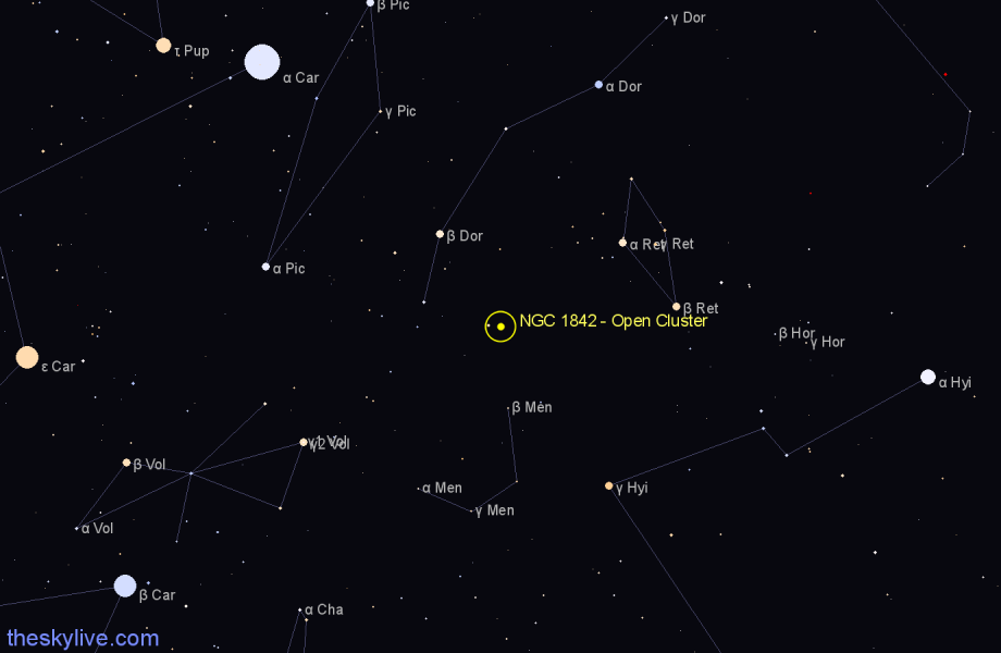 Finder chart NGC 1842 - Open Cluster in Dorado star