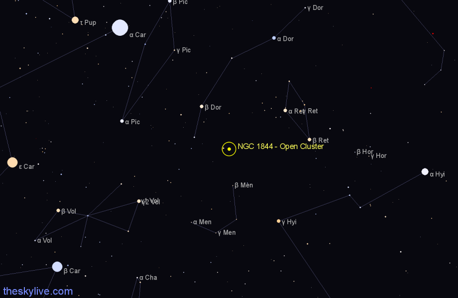 Finder chart NGC 1844 - Open Cluster in Dorado star