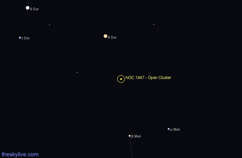 Finder chart NGC 1847 - Open Cluster in Dorado star
