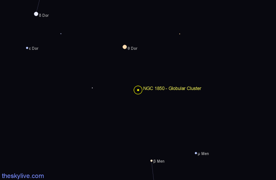 Finder chart NGC 1850 - Globular Cluster in Dorado star