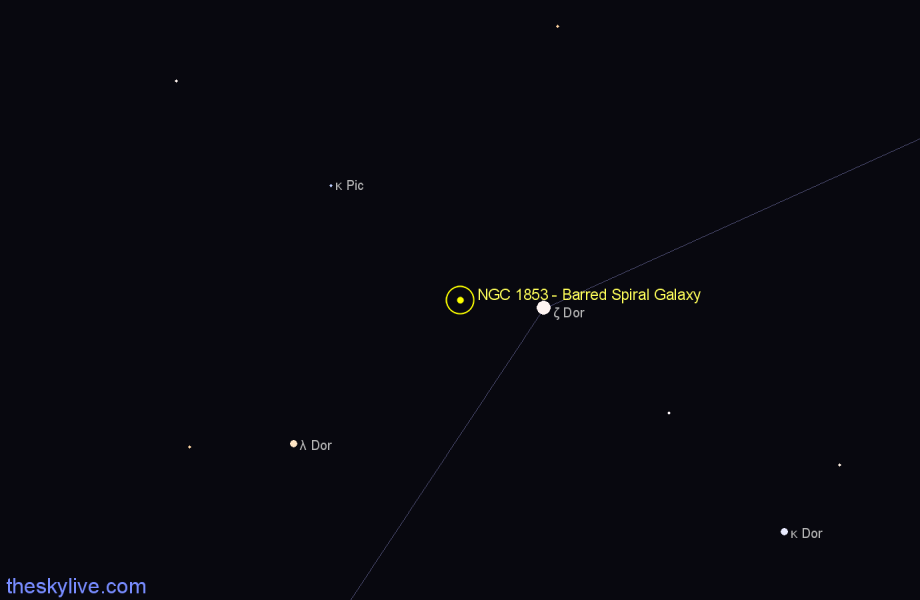 Finder chart NGC 1853 - Barred Spiral Galaxy in Dorado star