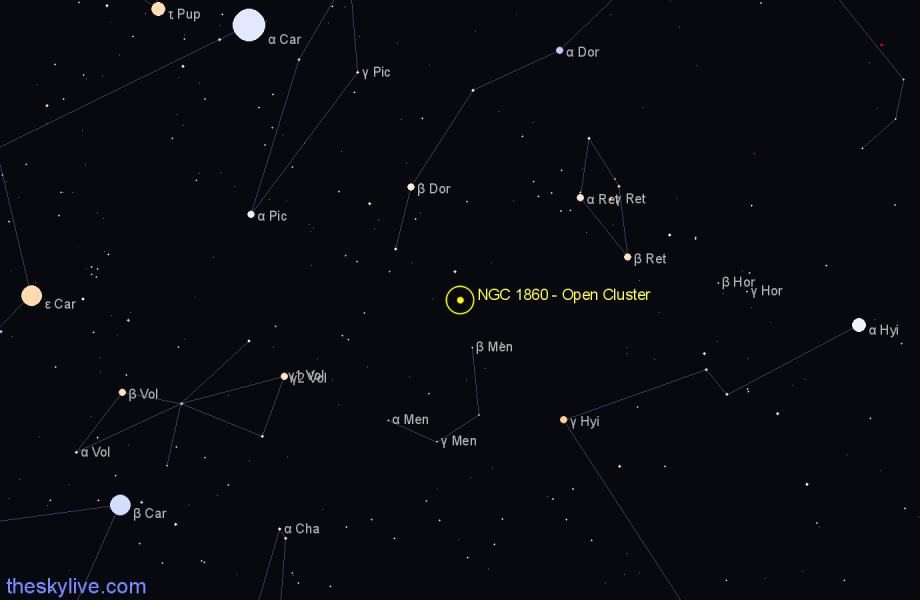 Finder chart NGC 1860 - Open Cluster in Dorado star