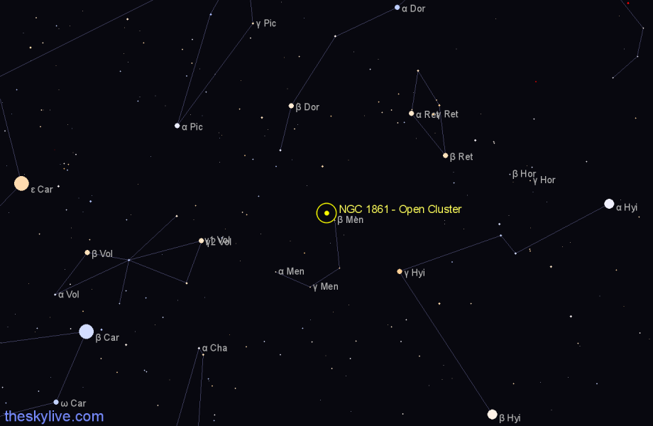 Finder chart NGC 1861 - Open Cluster in Mensa star