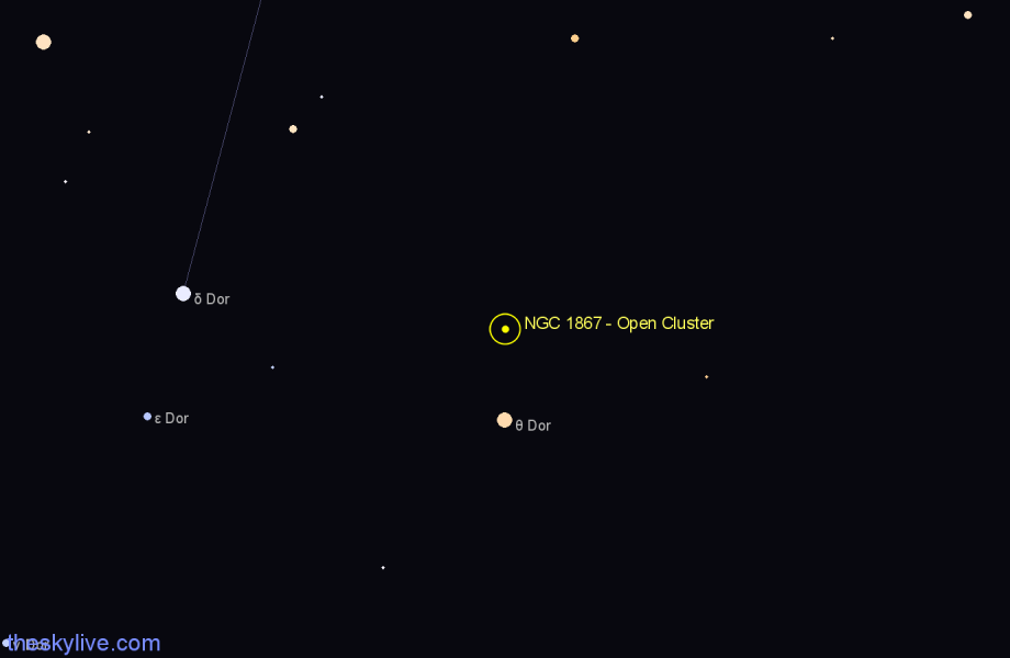 Finder chart NGC 1867 - Open Cluster in Dorado star