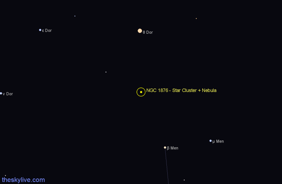 Finder chart NGC 1876 - Star Cluster + Nebula in Dorado star