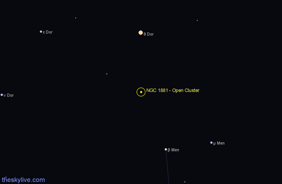 Finder chart NGC 1881 - Open Cluster in Dorado star