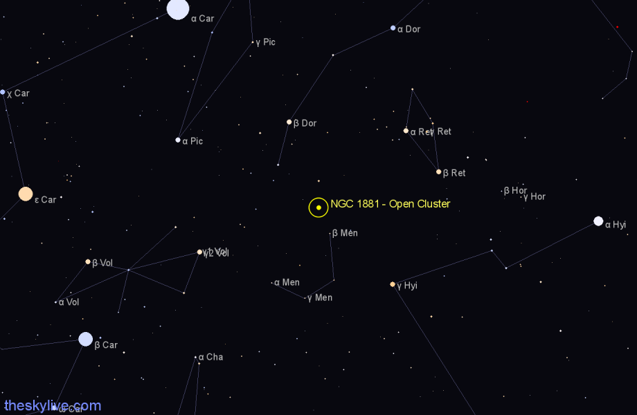 Finder chart NGC 1881 - Open Cluster in Dorado star
