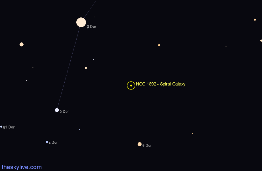 Finder chart NGC 1892 - Spiral Galaxy in Dorado star