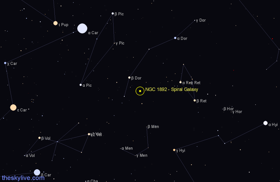 Finder chart NGC 1892 - Spiral Galaxy in Dorado star
