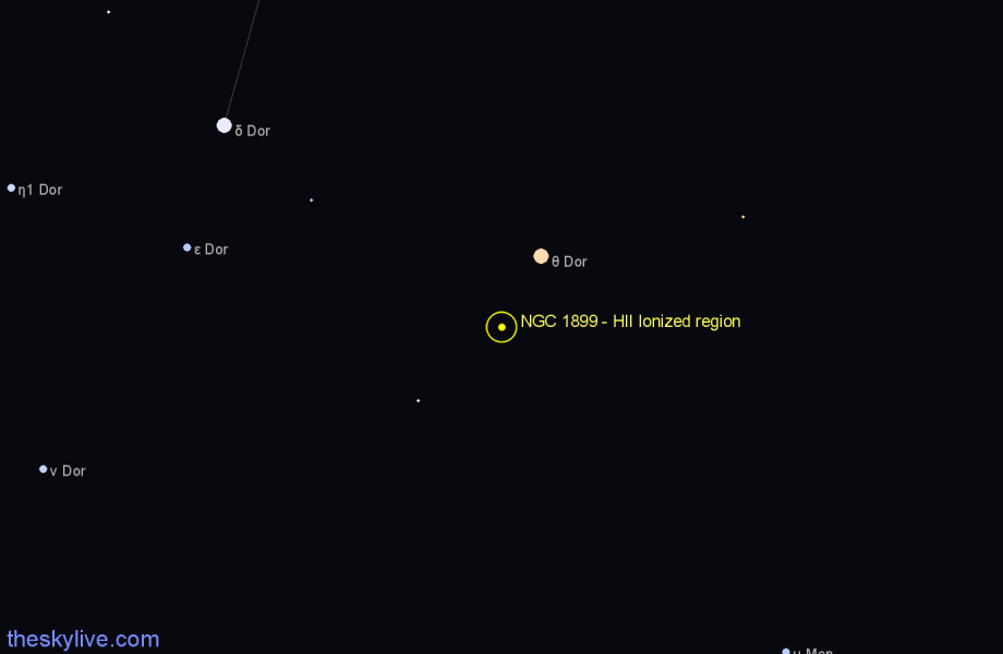 Finder chart NGC 1899 - HII Ionized region in Dorado star