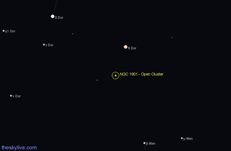 Finder chart NGC 1901 - Open Cluster in Dorado star