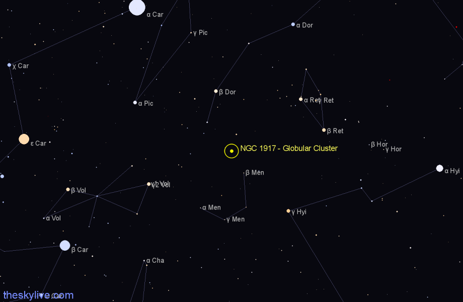 Finder chart NGC 1917 - Globular Cluster in Dorado star