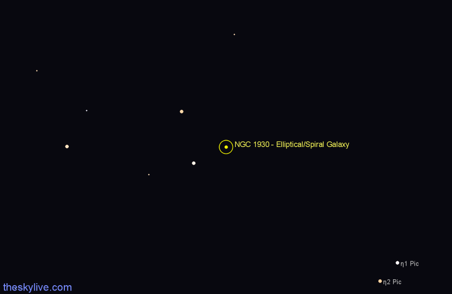 Finder chart NGC 1930 - Elliptical/Spiral Galaxy in Pictor star