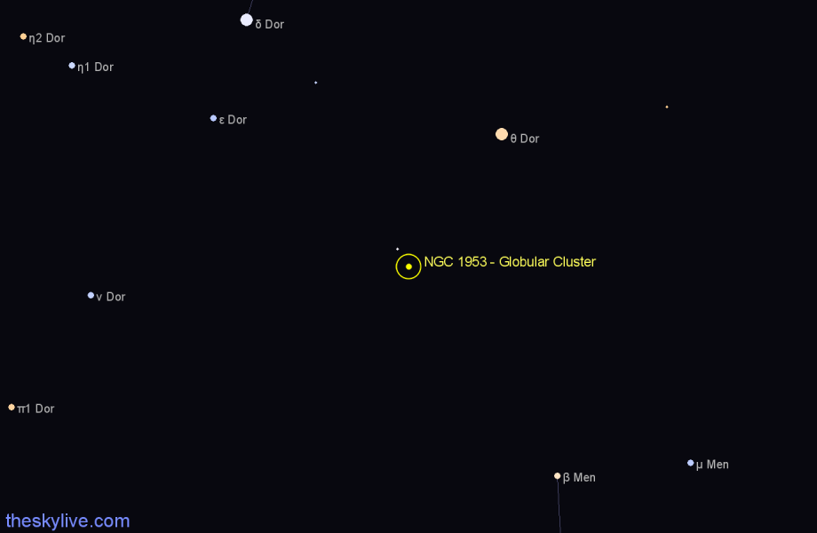 Finder chart NGC 1953 - Globular Cluster in Dorado star