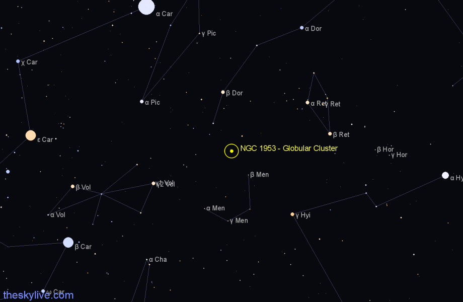 Finder chart NGC 1953 - Globular Cluster in Dorado star