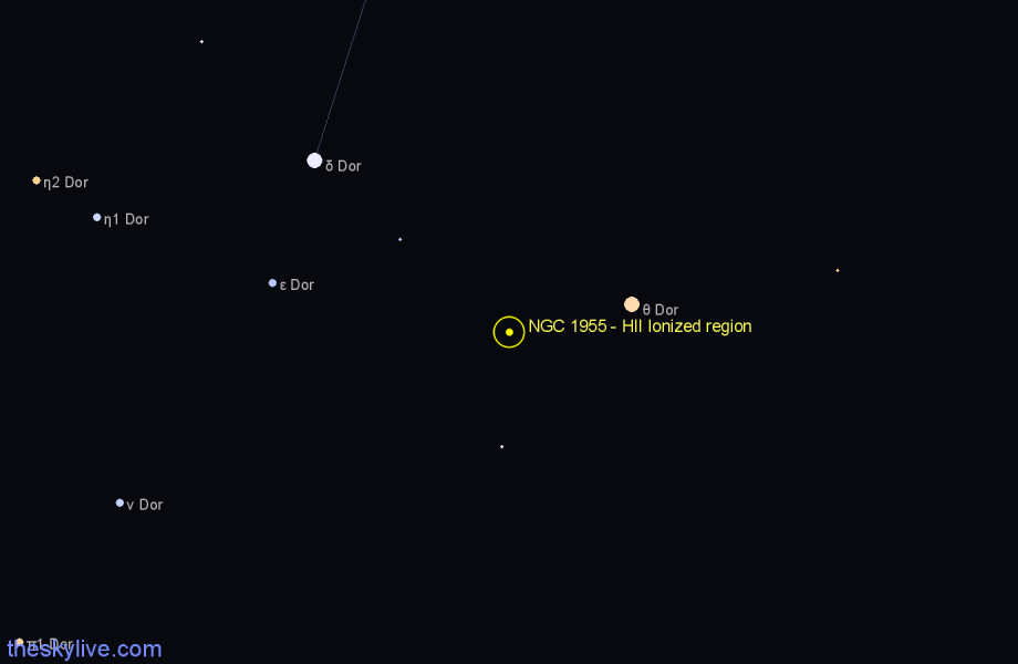 Finder chart NGC 1955 - HII Ionized region in Dorado star