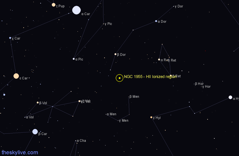 Finder chart NGC 1955 - HII Ionized region in Dorado star