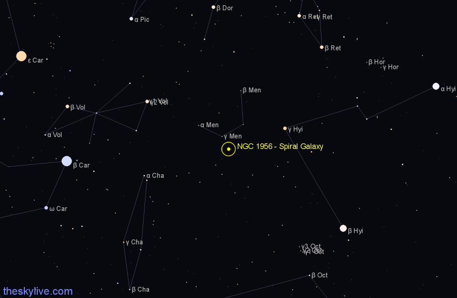 Finder chart NGC 1956 - Spiral Galaxy in Mensa star