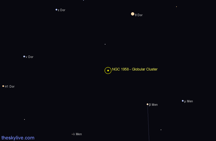 Finder chart NGC 1958 - Globular Cluster in Dorado star