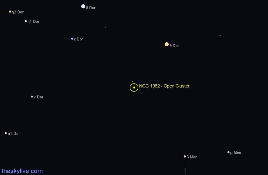 Finder chart NGC 1962 - Open Cluster in Dorado star