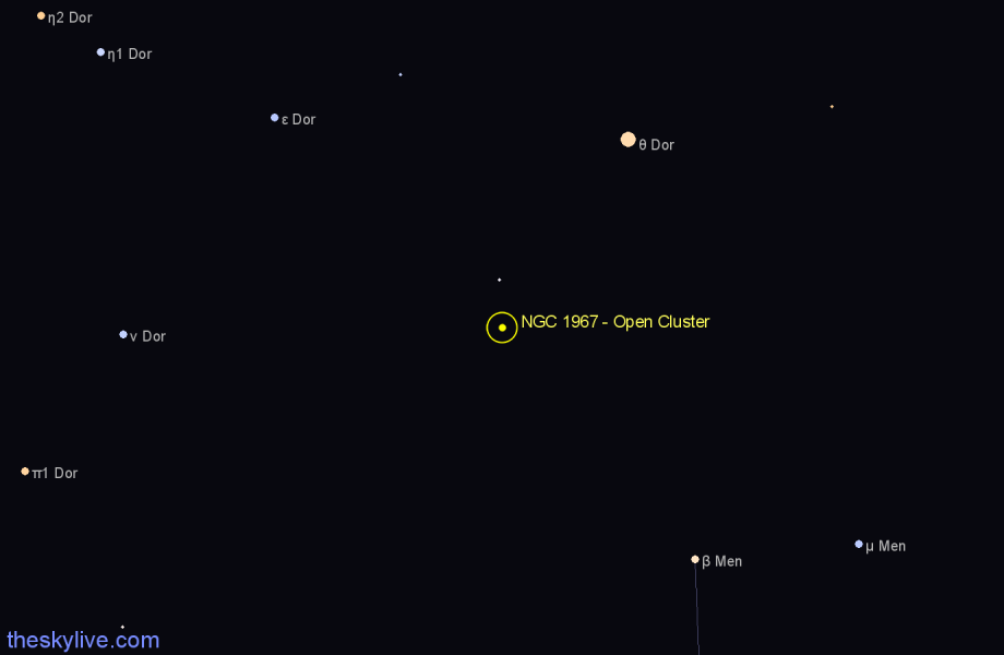 Finder chart NGC 1967 - Open Cluster in Dorado star
