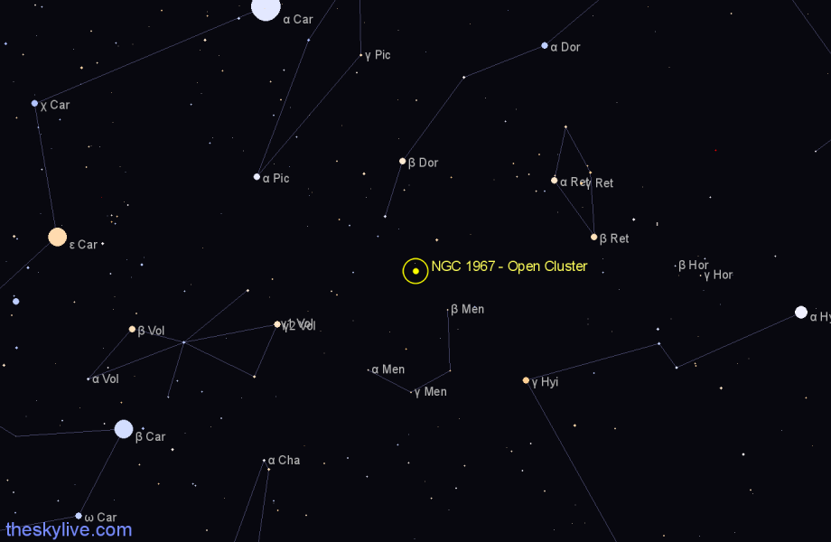 Finder chart NGC 1967 - Open Cluster in Dorado star