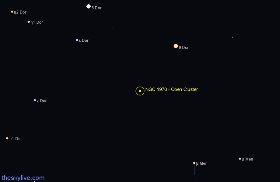 Finder chart NGC 1970 - Open Cluster in Dorado star