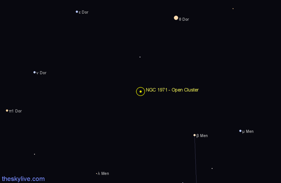 Finder chart NGC 1971 - Open Cluster in Dorado star