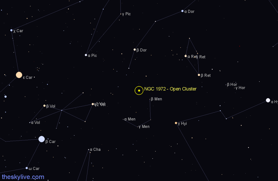 Finder chart NGC 1972 - Open Cluster in Dorado star
