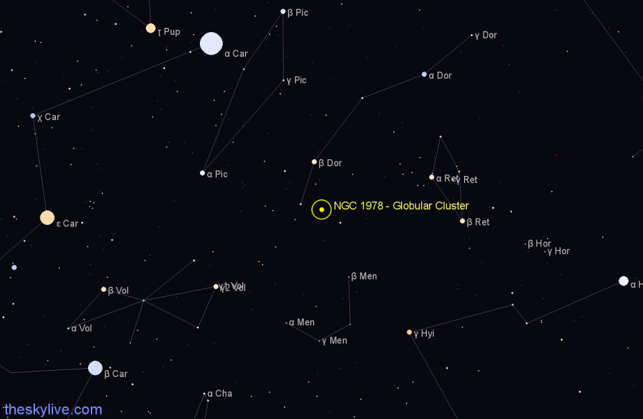 Finder chart NGC 1978 - Globular Cluster in Dorado star