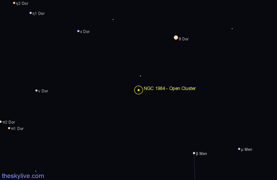 Finder chart NGC 1984 - Open Cluster in Dorado star