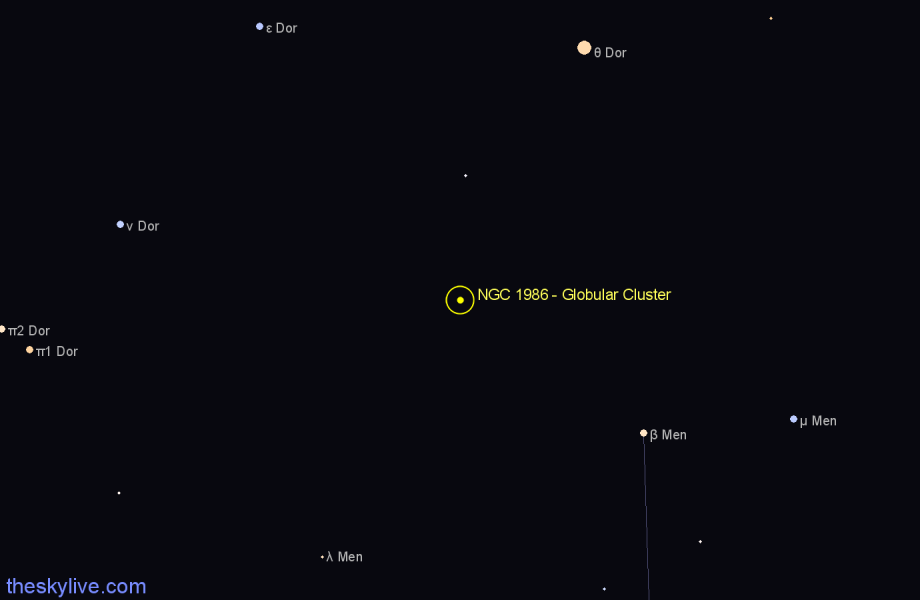 Finder chart NGC 1986 - Globular Cluster in Mensa star