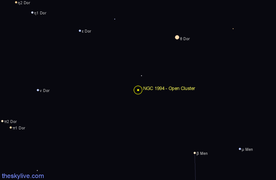 Finder chart NGC 1994 - Open Cluster in Dorado star