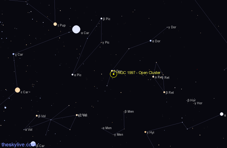 Finder chart NGC 1997 - Open Cluster in Dorado star