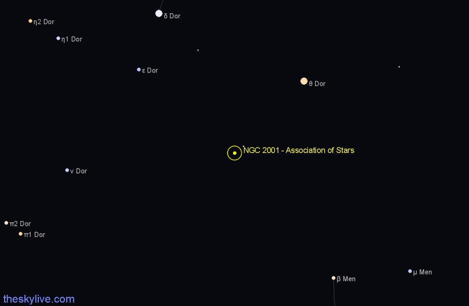 Finder chart NGC 2001 - Association of Stars in Dorado star