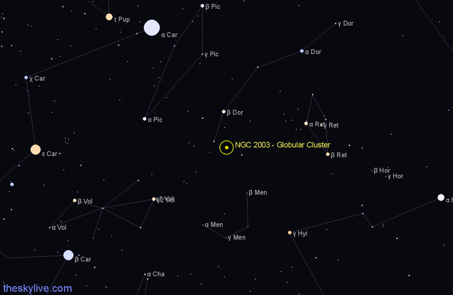 Finder chart NGC 2003 - Globular Cluster in Dorado star