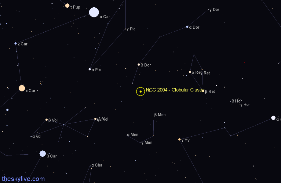 Finder chart NGC 2004 - Globular Cluster in Dorado star