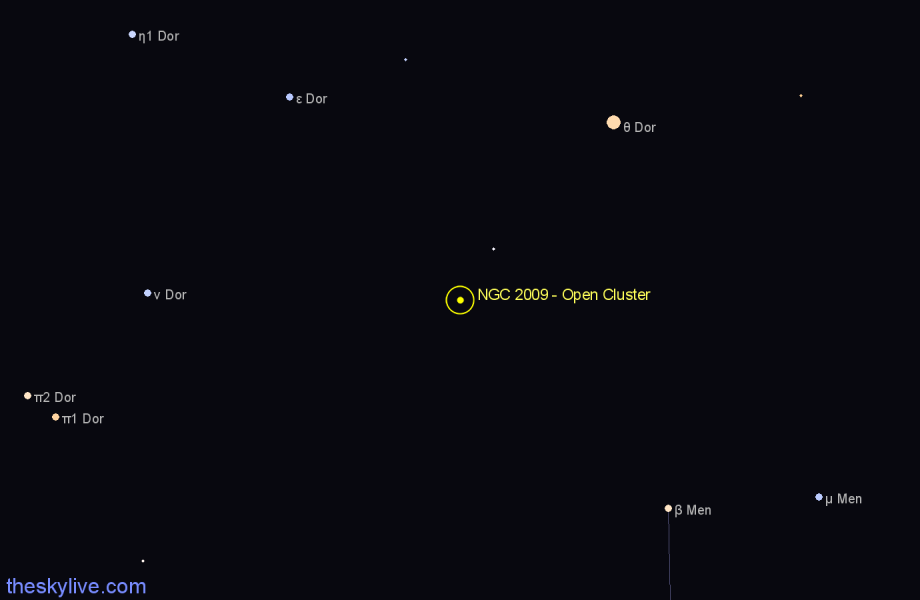 Finder chart NGC 2009 - Open Cluster in Dorado star