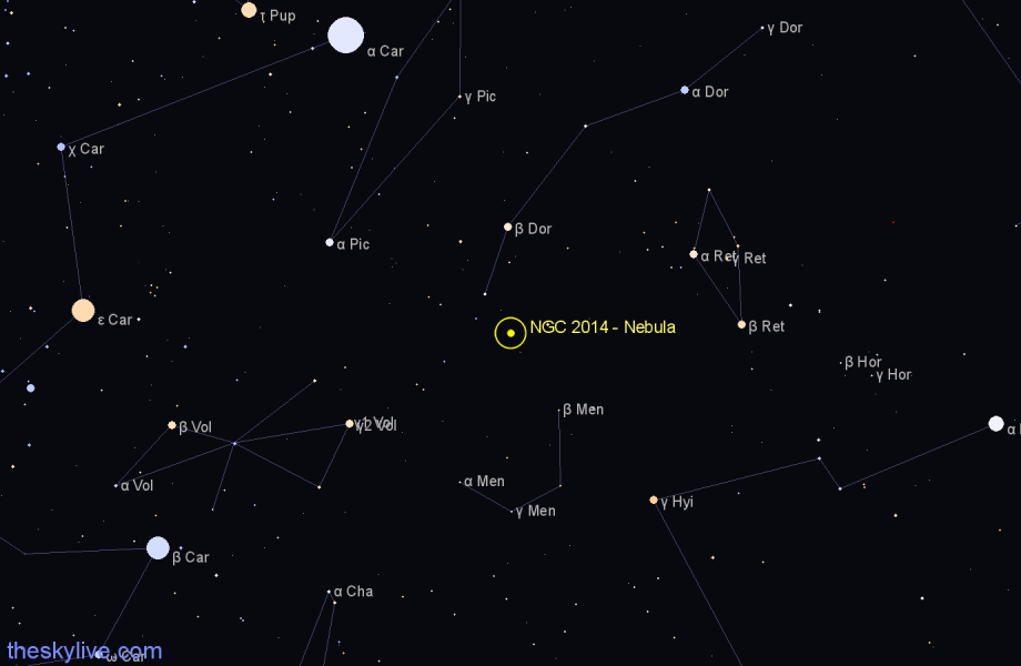 Finder chart NGC 2014 - Nebula in Dorado star