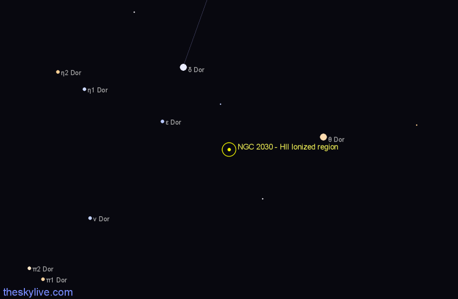 Finder chart NGC 2030 - HII Ionized region in Dorado star