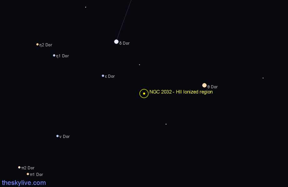 Finder chart NGC 2032 - HII Ionized region in Dorado star