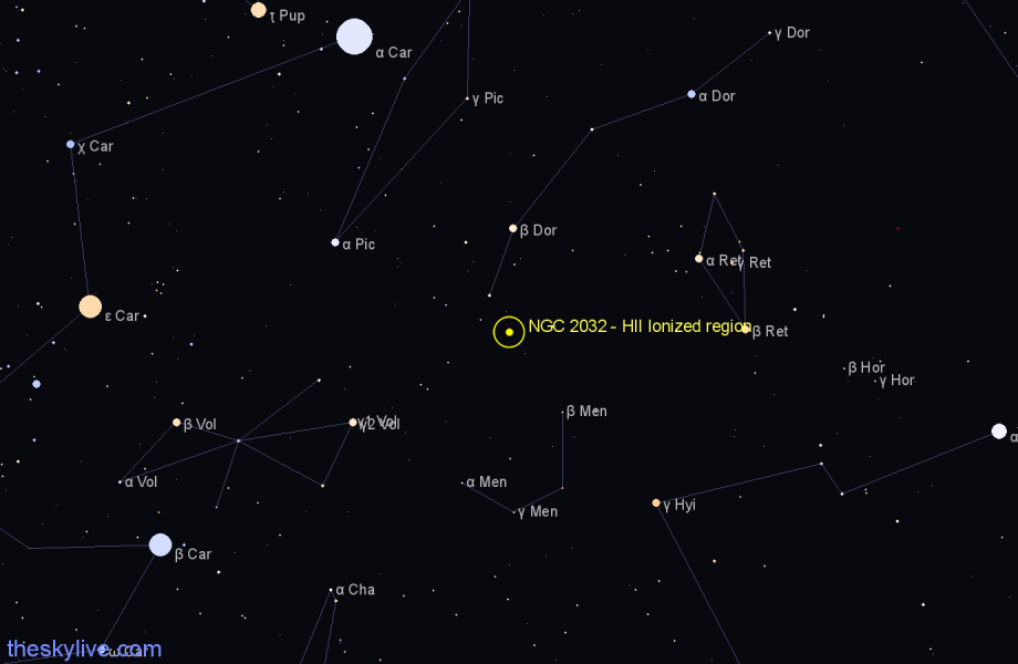 Finder chart NGC 2032 - HII Ionized region in Dorado star